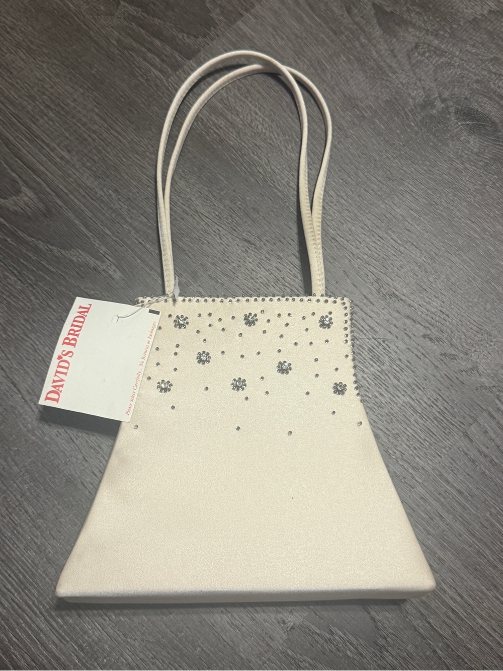 David’s Bridal Ivory Satin Rhinestone Evening Bag NWT